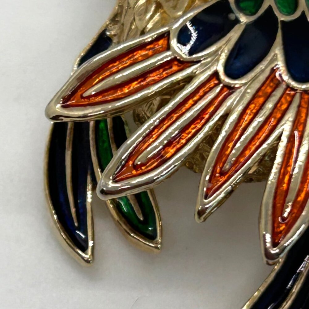 Vintage Hummingbird Brooch Rhinestone Accents Enameled Wings Gold-Tone Nature - Picture 4 of 16